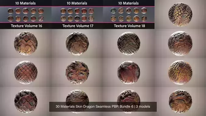 30 Materials Skin Dragon Seamless PBR Bundle 6