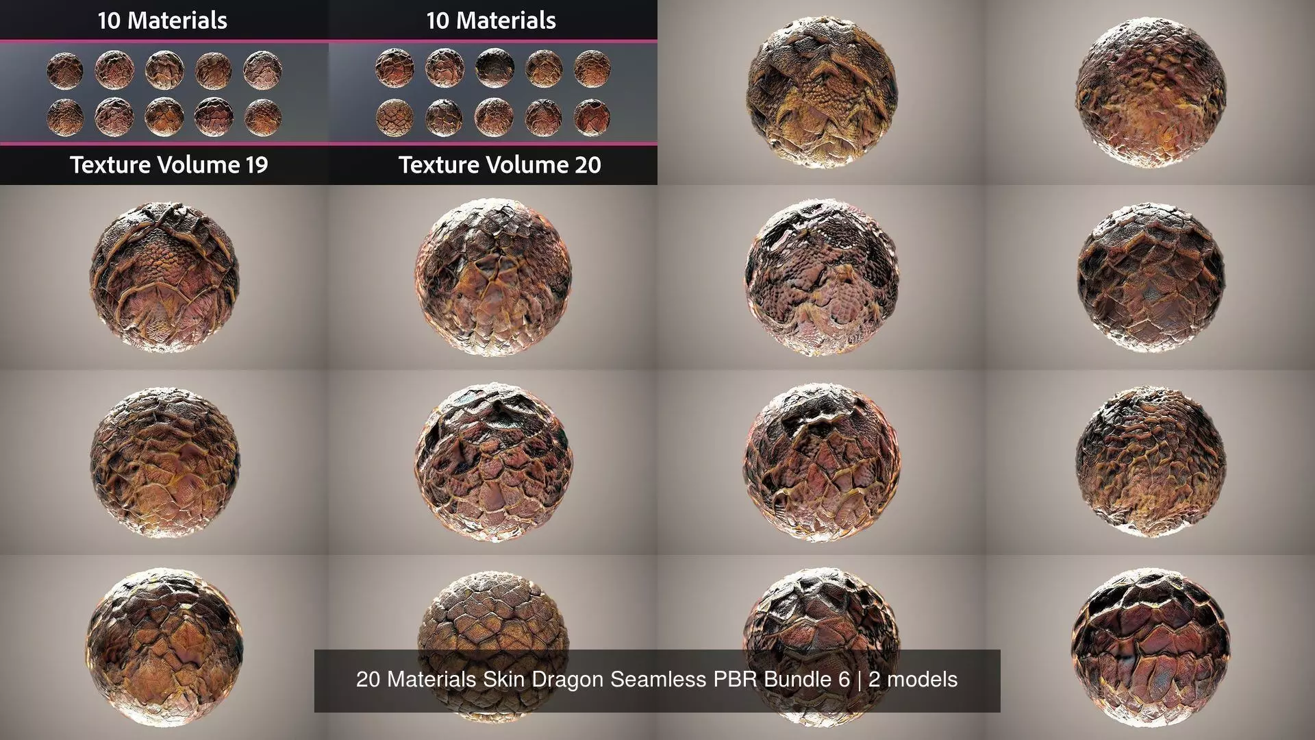 20 Materials Skin Dragon Seamless PBR Bundle 7 Texture_0