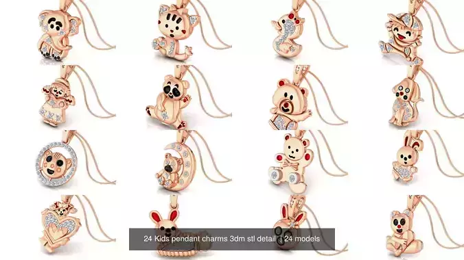 24 Kids pendant charms 3dm stl detail  3D Model Collection