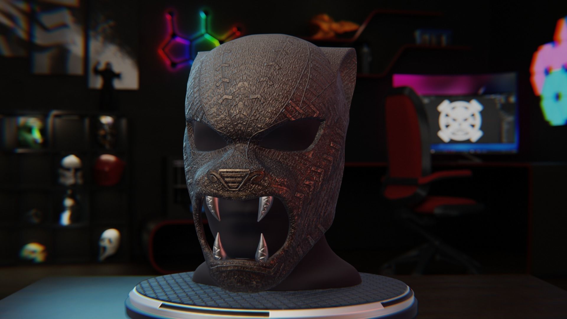 Black Panther ceremonial masks 3D print model_1