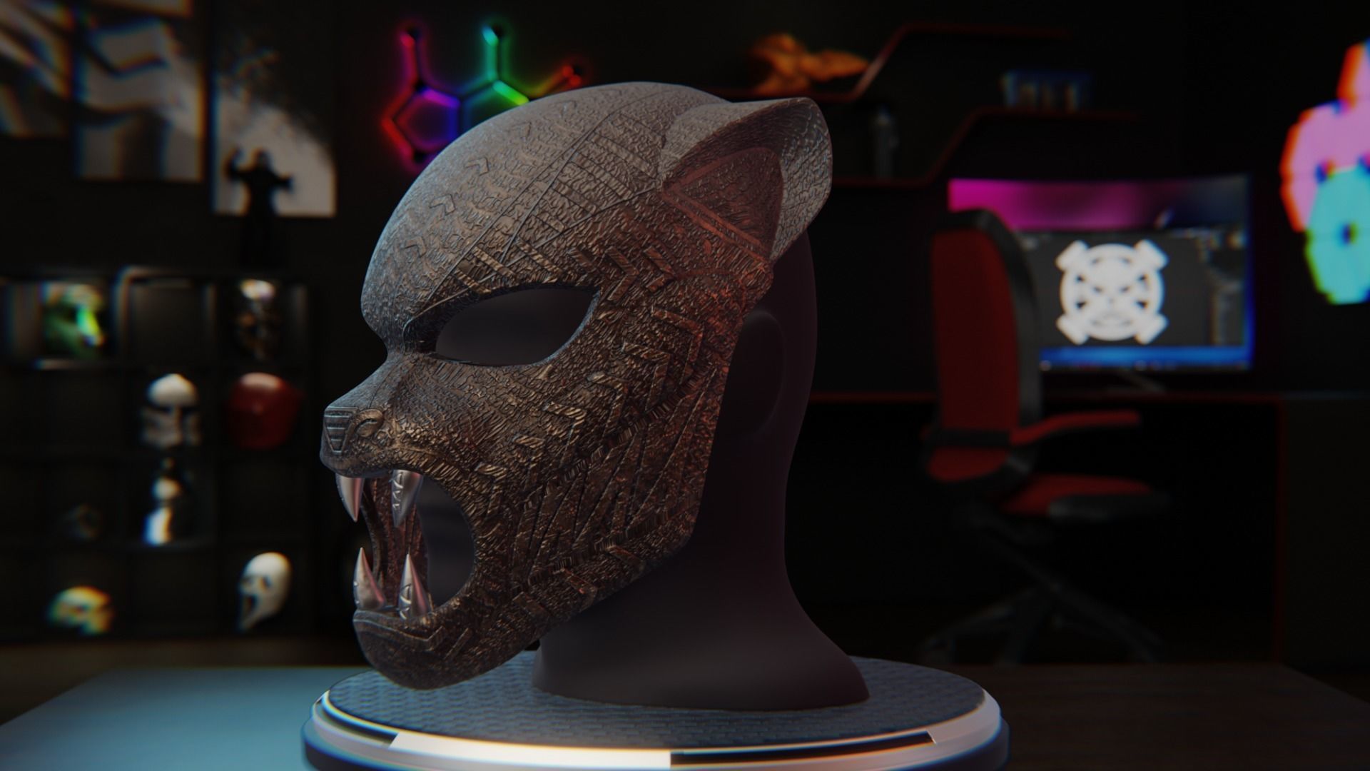 Black Panther ceremonial masks 3D print model_2