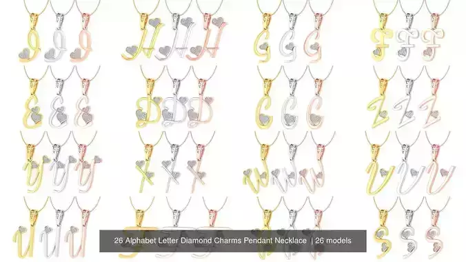 26 Alphabet Letter Diamond Charms Pendant Necklace 