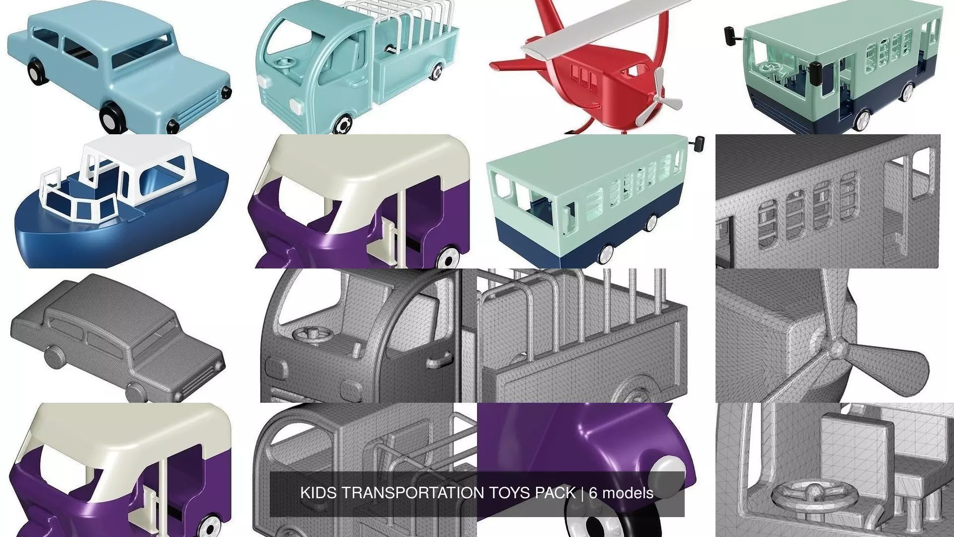 KIDS TRANSPORTATION TOYS PACK 3D Model Collection_0