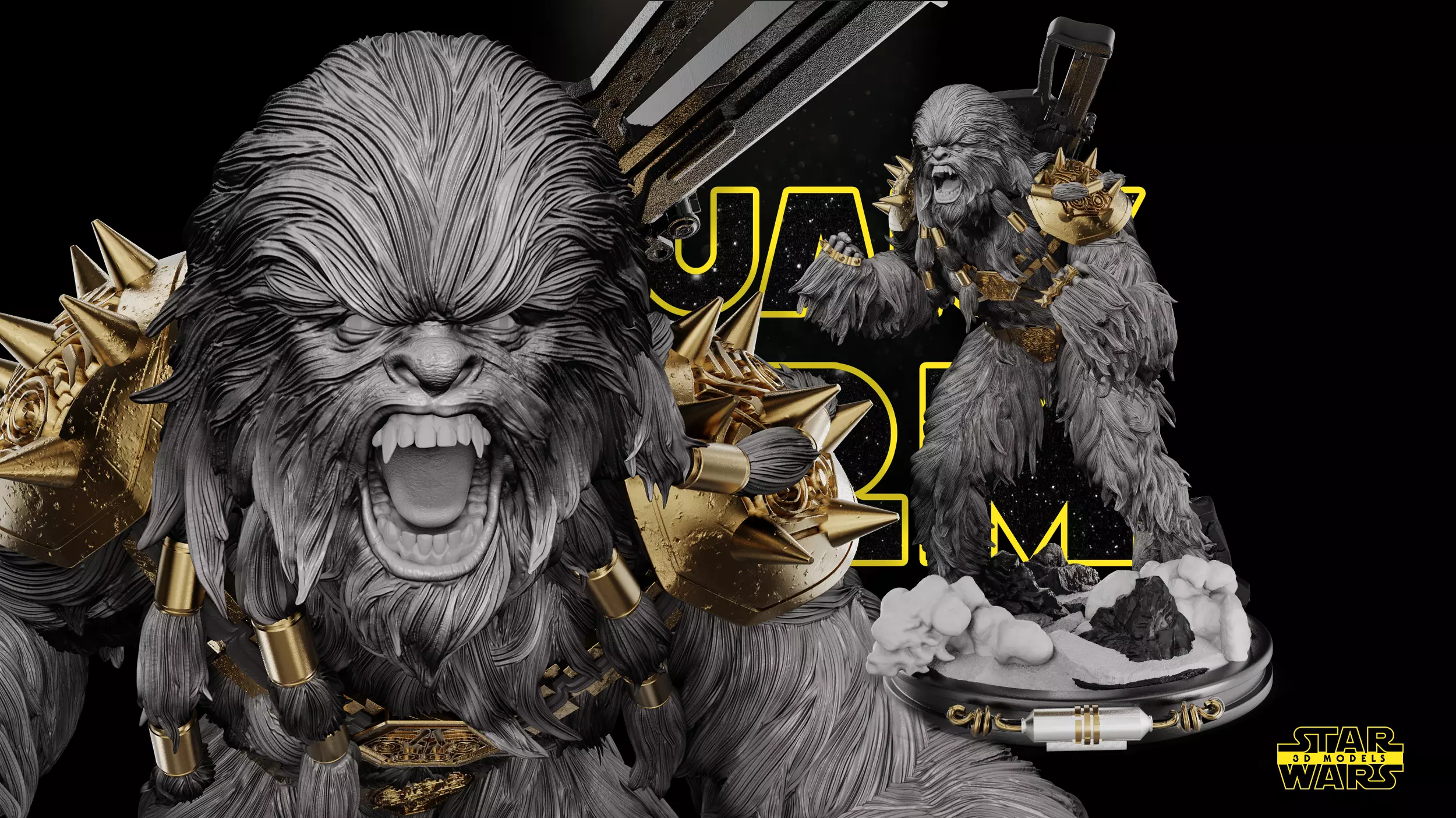 Black Krrsantan Sculpture Star Wars 3D Models  3D print model_0