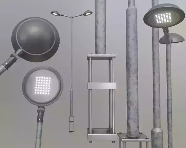 Street Light 4 Galvanized F2 M1 K1 5000mm  Low-poly 3D model