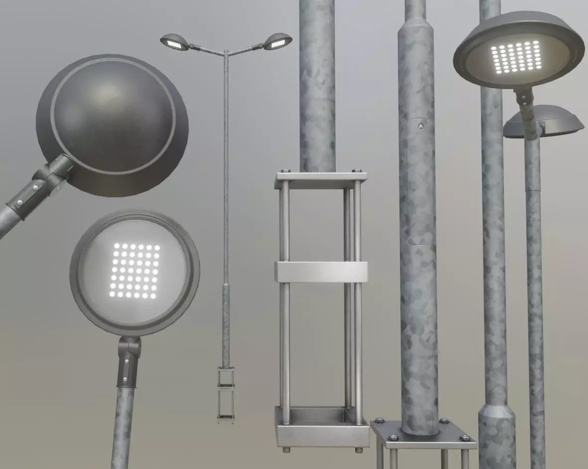 Street Light 4 Galvanized F2 M1 K1 5000mm Low-poly 3D model_0