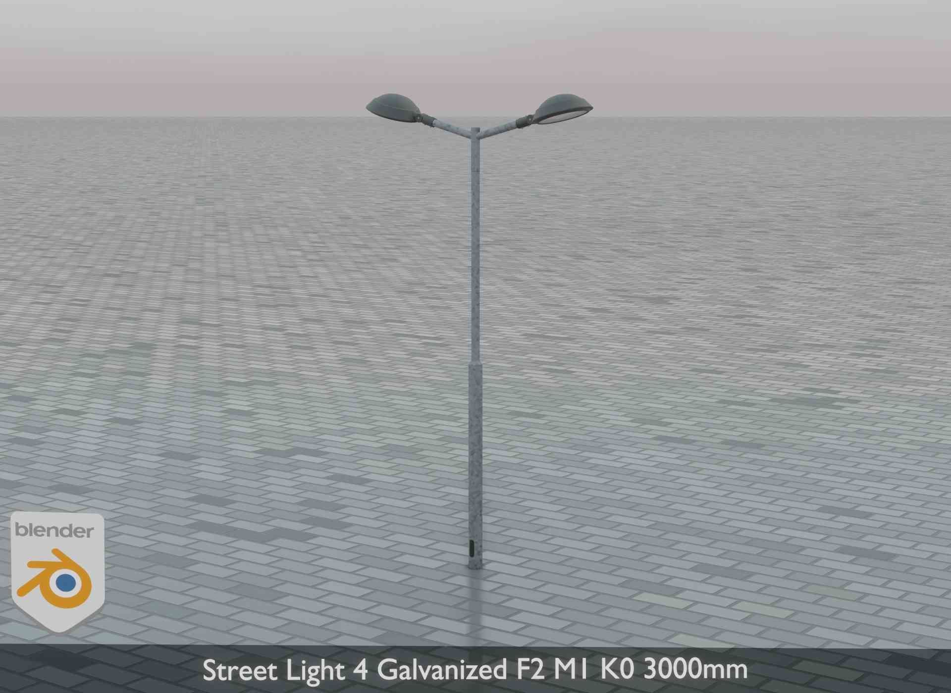 Street Light 4 Galvanized F2 M1 K0 3000mm Low-poly 3D model_4