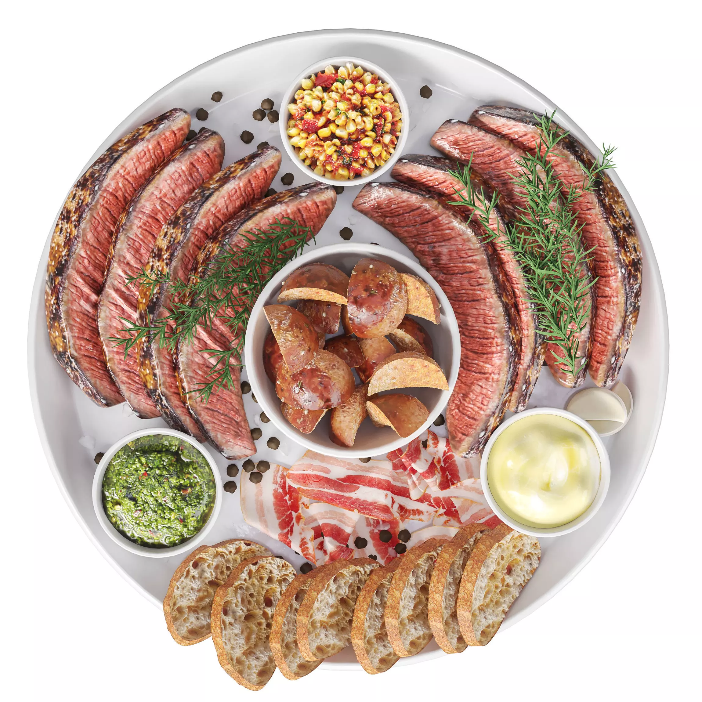 Meat plate with steak and spices 3D model_0