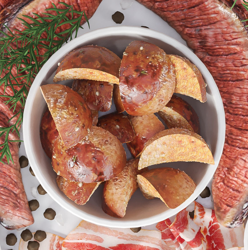 Meat plate with steak and spices 3D model_2