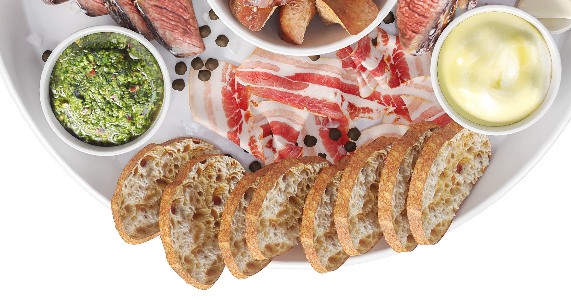 Meat plate with steak and spices 3D model_3