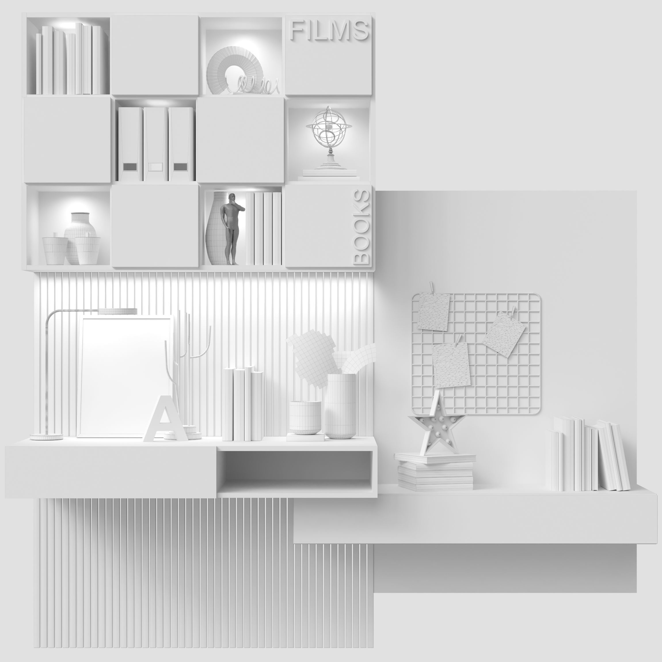 Wardrobe with decor and workplace 3D model_1