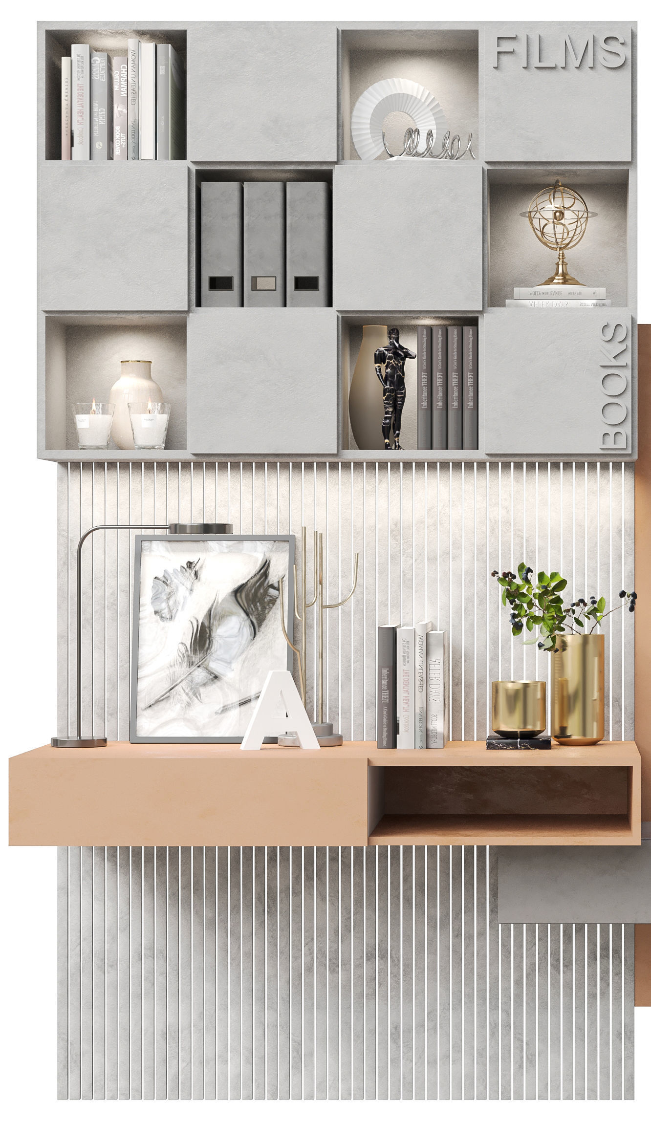 Wardrobe with decor and workplace 3D model_2