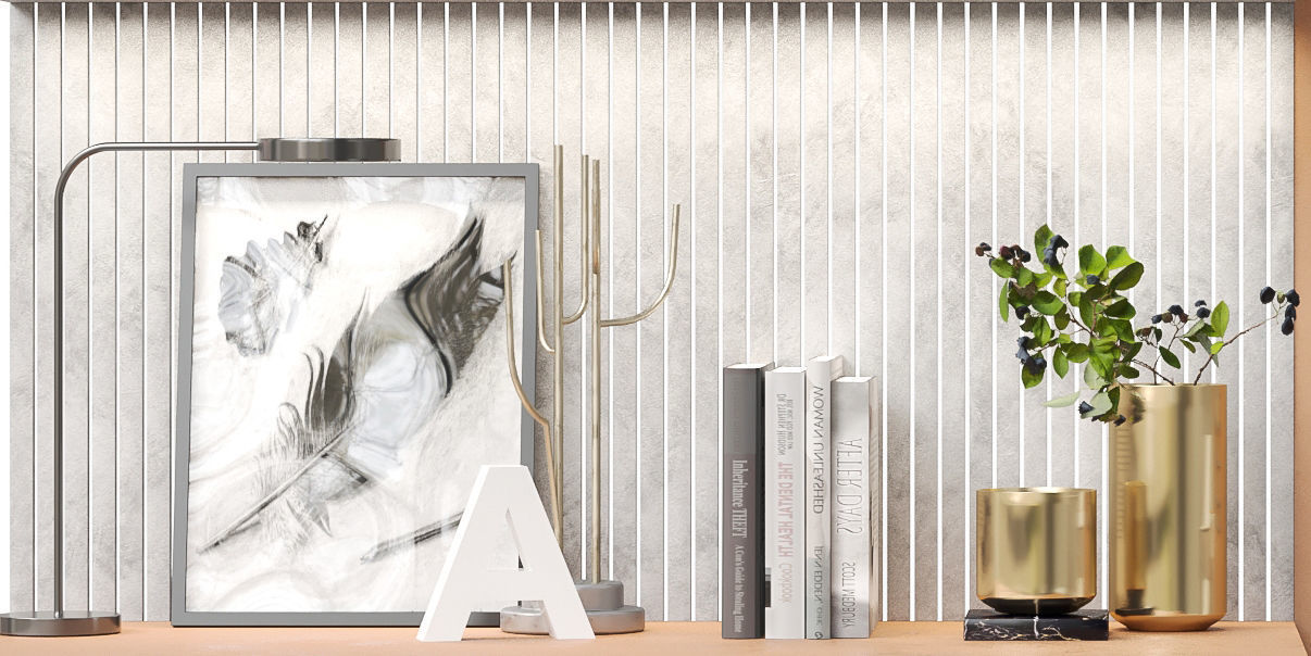 Wardrobe with decor and workplace 3D model_4