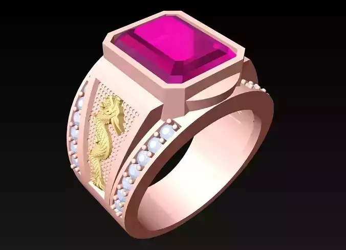 Rectangular Stone Rings - Dragon Ring - N504
