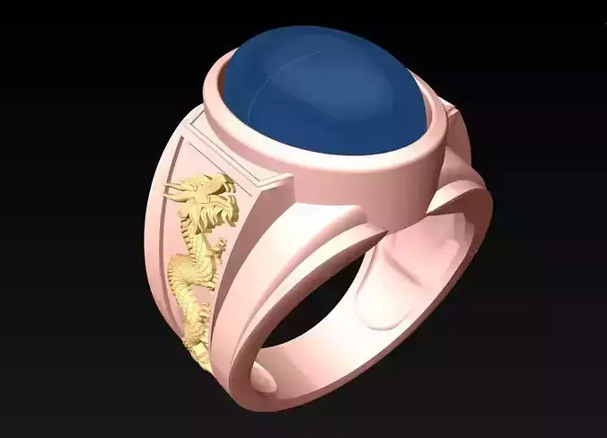 Dragon Phoenix Ring - Oval stone Ring - N4151 3D print model