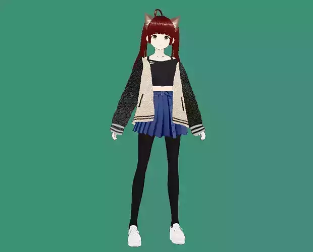 Vroid Studio Cute Anime Girl 3D Character  Low-poly 3D model