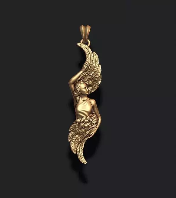Girl with feather wings pendant 3D print model