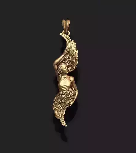 Girl with feather wings pendant