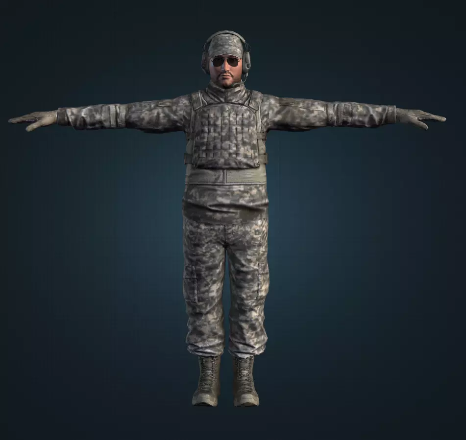 Army Soldier 3D Gaming Character with Pro Rifle Pack Animation Low-poly 3D model_0