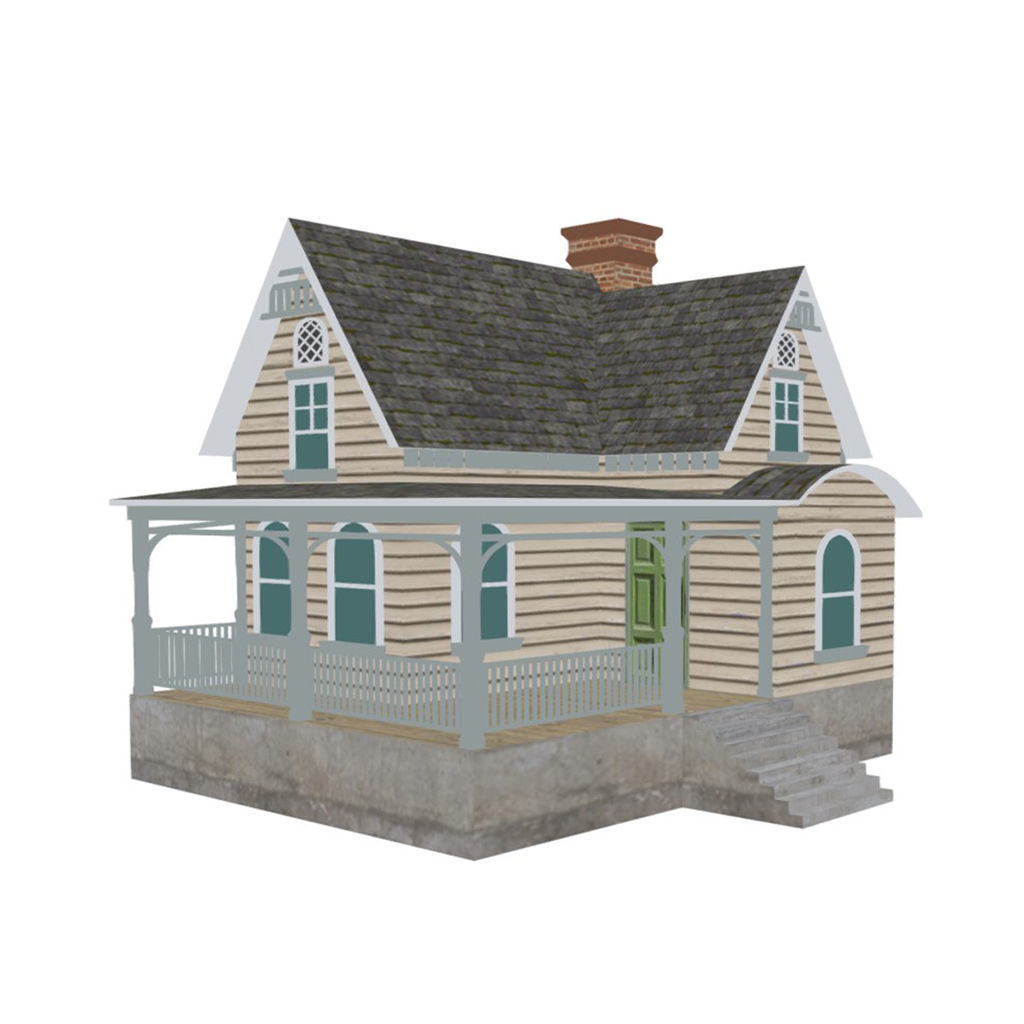 American Style Cottage - Town House Model Low-poly 3D model_8