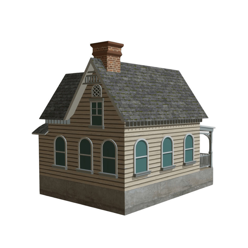 American Style Cottage - Town House Model Low-poly 3D model_3