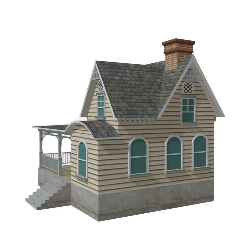 American Style Cottage - Town House Model Low-poly 3D model_1