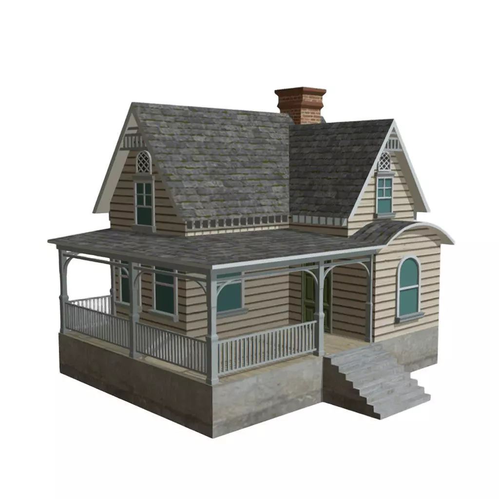 American Style Cottage - Town House Model Low-poly 3D model_0