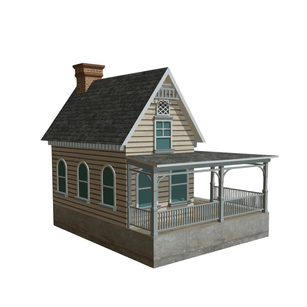 American Style Cottage - Town House Model Low-poly 3D model_2