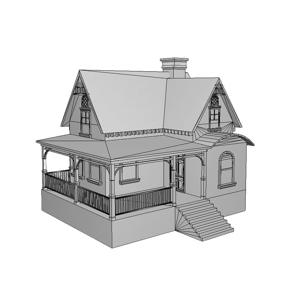 American Style Cottage - Town House Model Low-poly 3D model_6