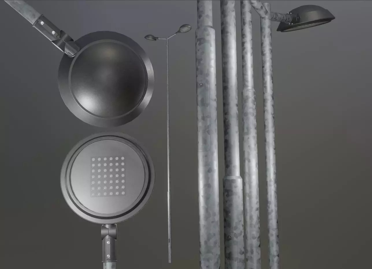 Street Light 4 Galvanized F2 M1 K0 7000mm Low-poly 3D model_0