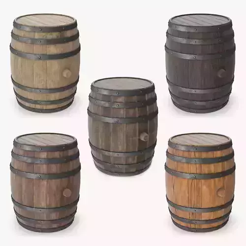 Wooden barrels set 3D model