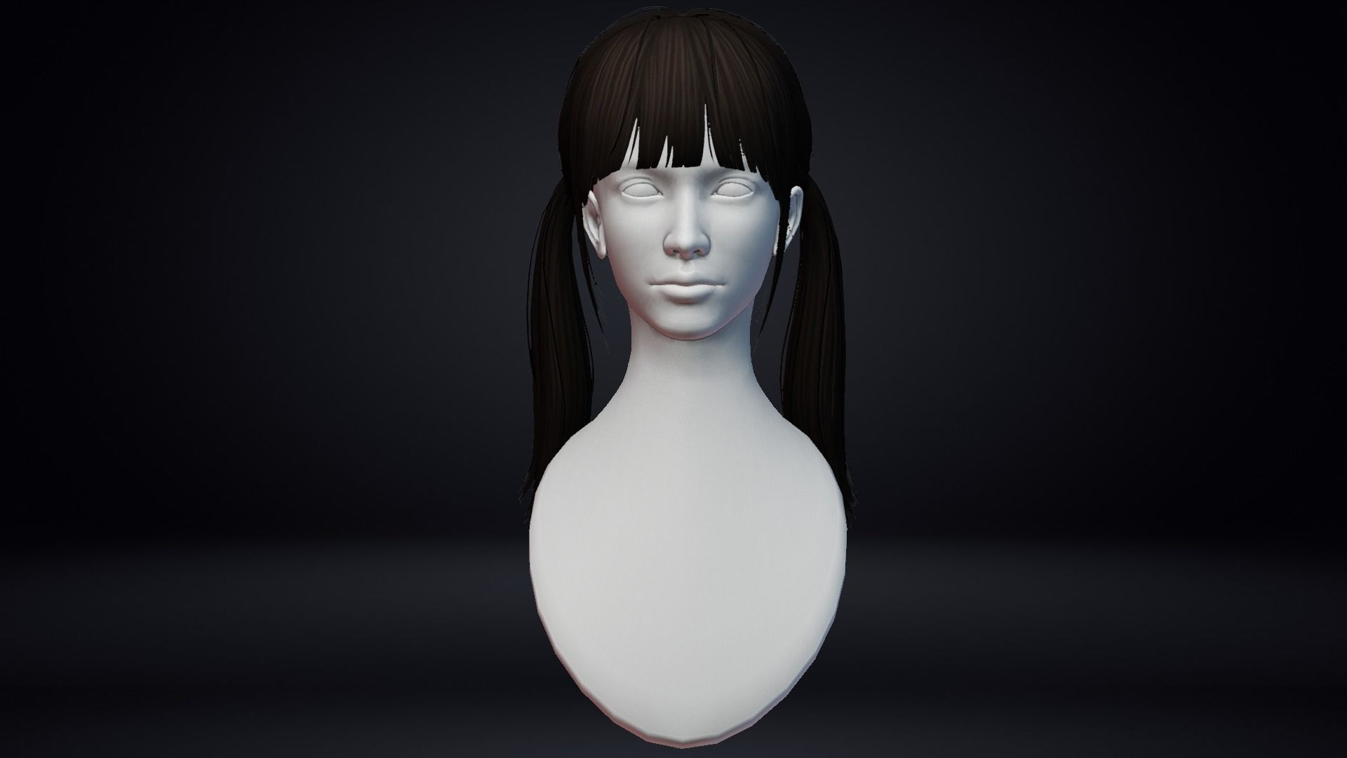 Female Hair Low-poly 3D model_11