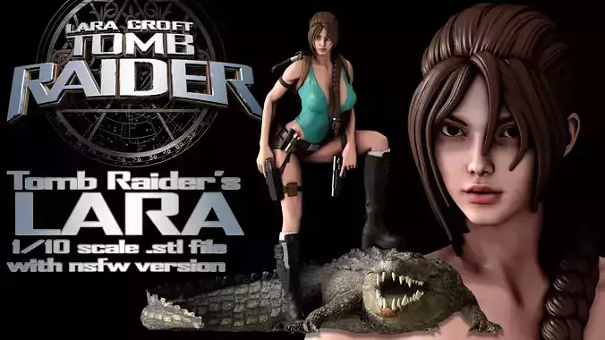 Lara Croft and Croco - 1to10 statue STL file NSFW 3D print model 3D print model