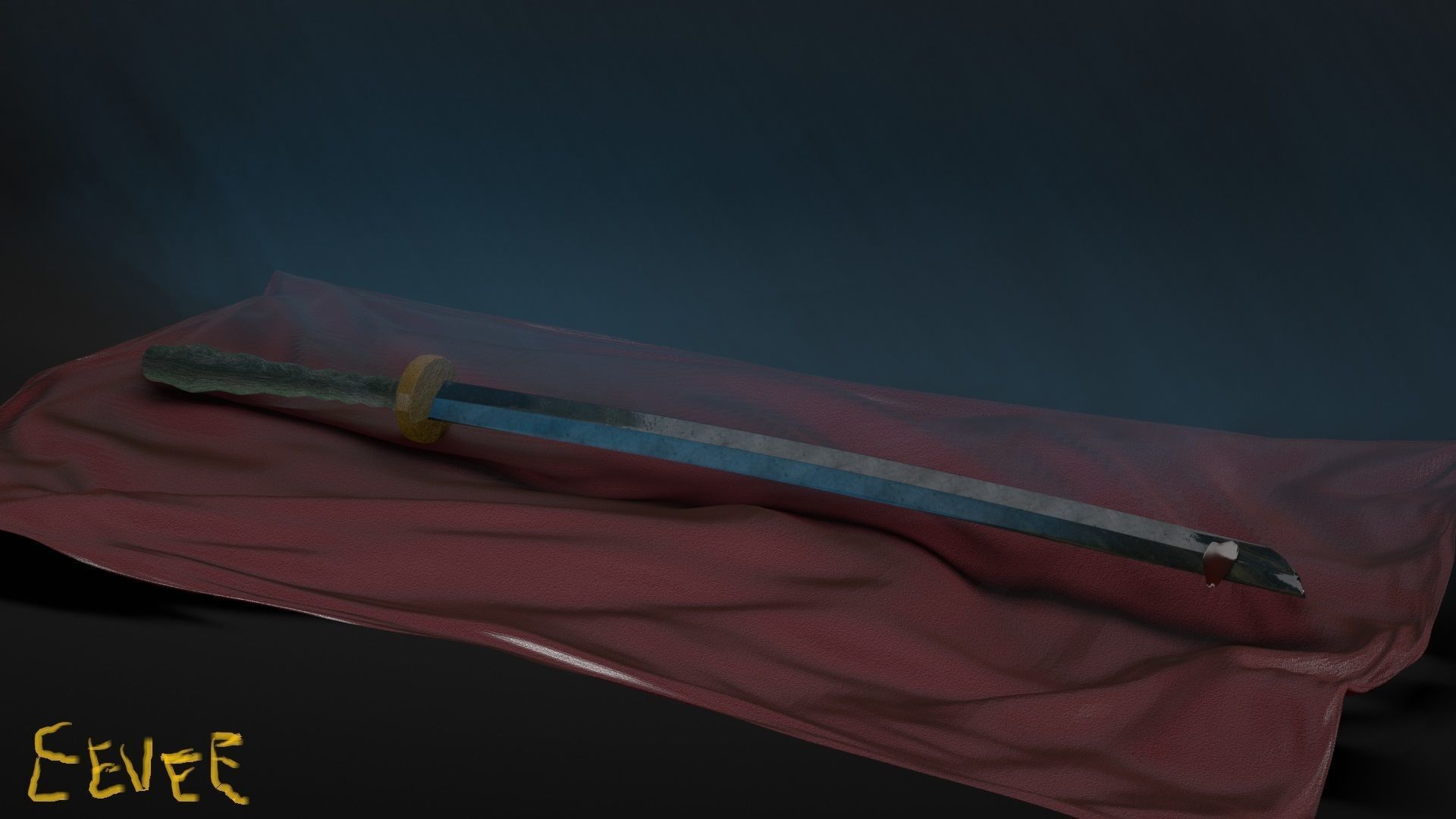 samurai sword katana Low-poly 3D model_3
