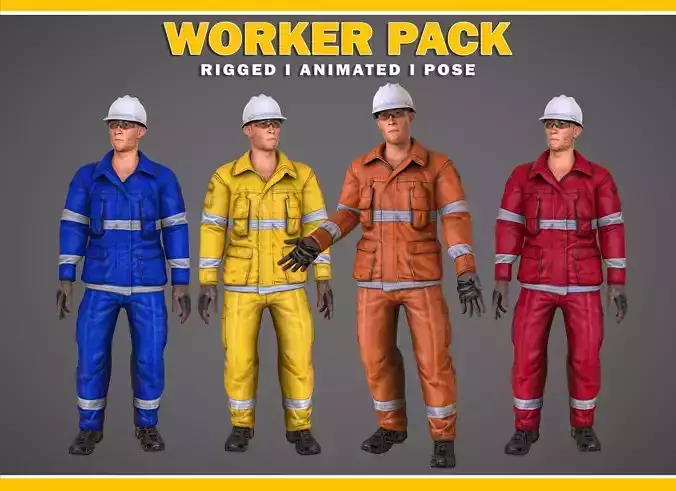 Worker Character Pack RIGGED ANIMATED Low-poly 3D model
