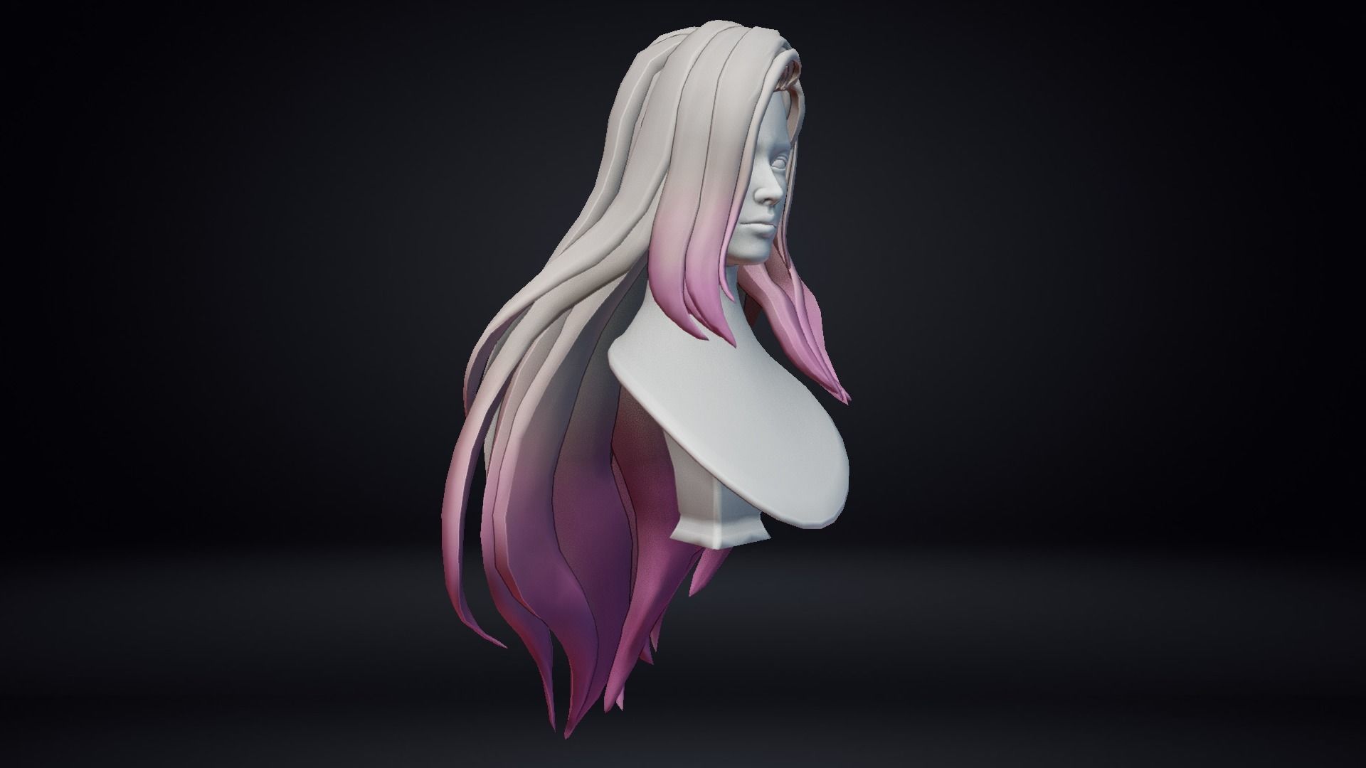 Female Hair Low-poly 3D model_6