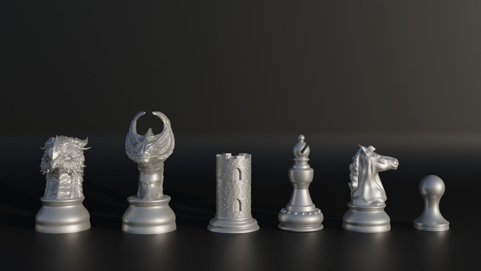 Dragon Figure Chess Set - 8 Different Pieces 3D print model_3