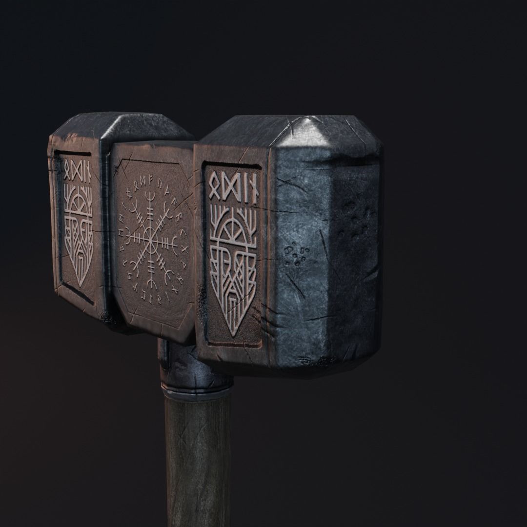 Medieval War Hammer GameReady  Low-poly 3D model_3