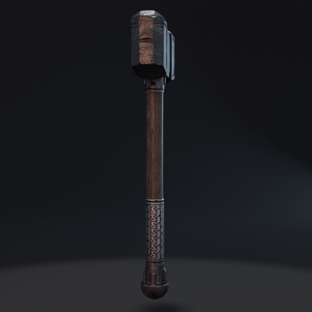 Medieval War Hammer GameReady  Low-poly 3D model_5