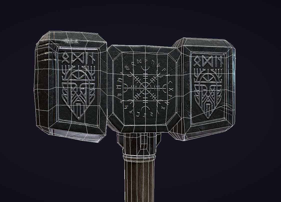 Medieval War Hammer GameReady  Low-poly 3D model_9