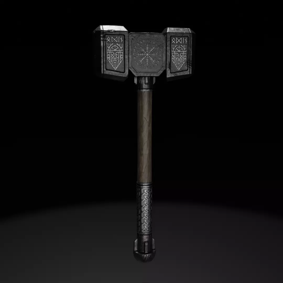 Medieval War Hammer GameReady  Low-poly 3D model_0