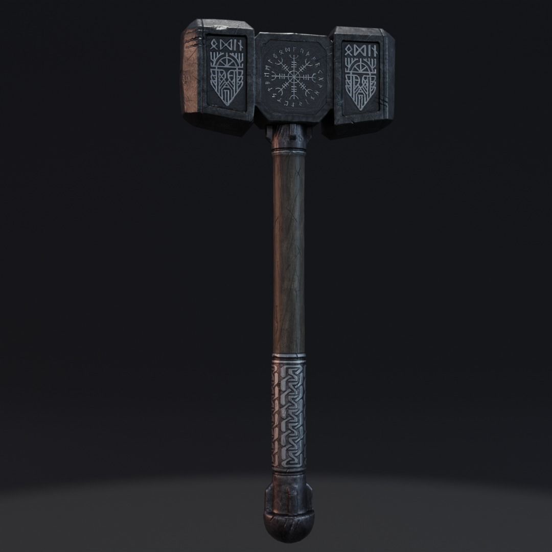 Medieval War Hammer GameReady  Low-poly 3D model_4