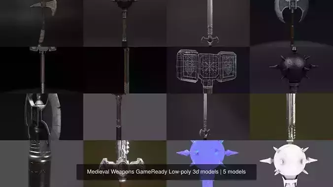 Medieval Weapons GameReady Low-poly 3d models 3D Model Collection