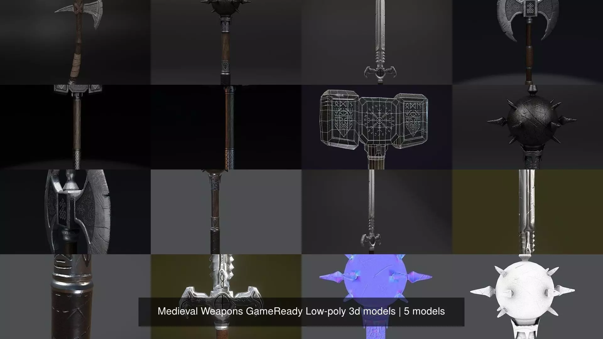 Medieval Weapons GameReady Low-poly 3d models 3D Model Collection_0