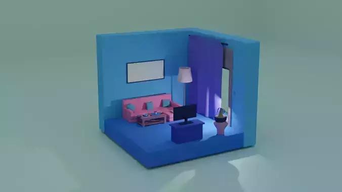 isometric living room 
