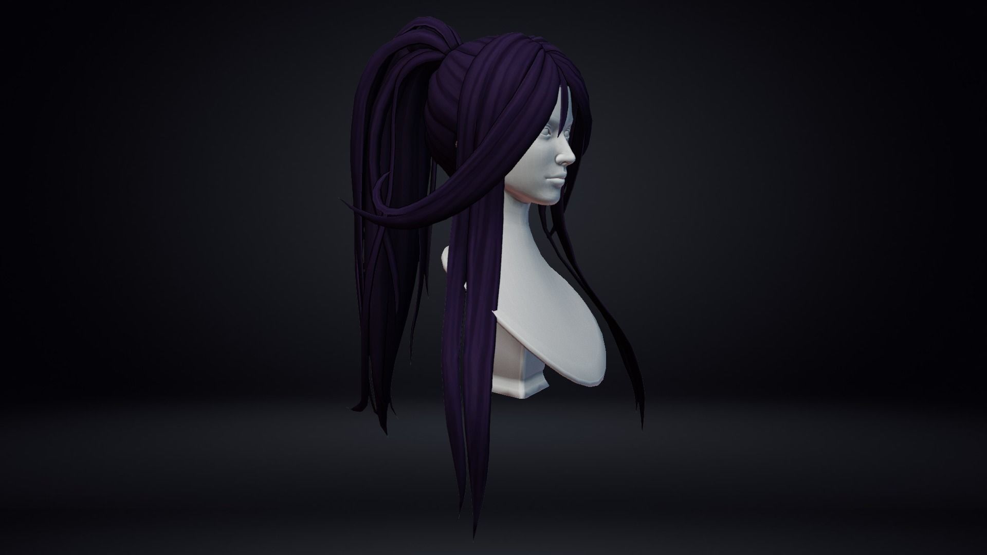 Female Hair Low-poly 3D model_1