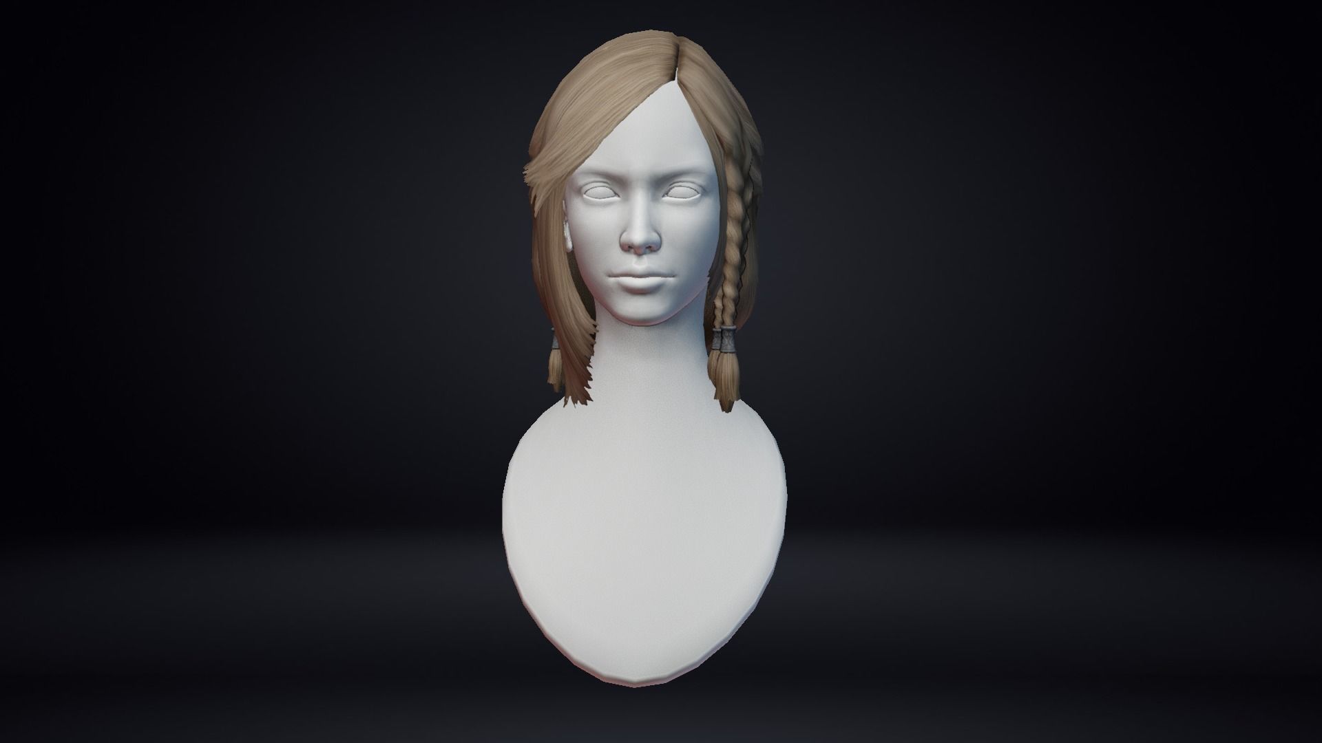Female Hair Low-poly 3D model_5