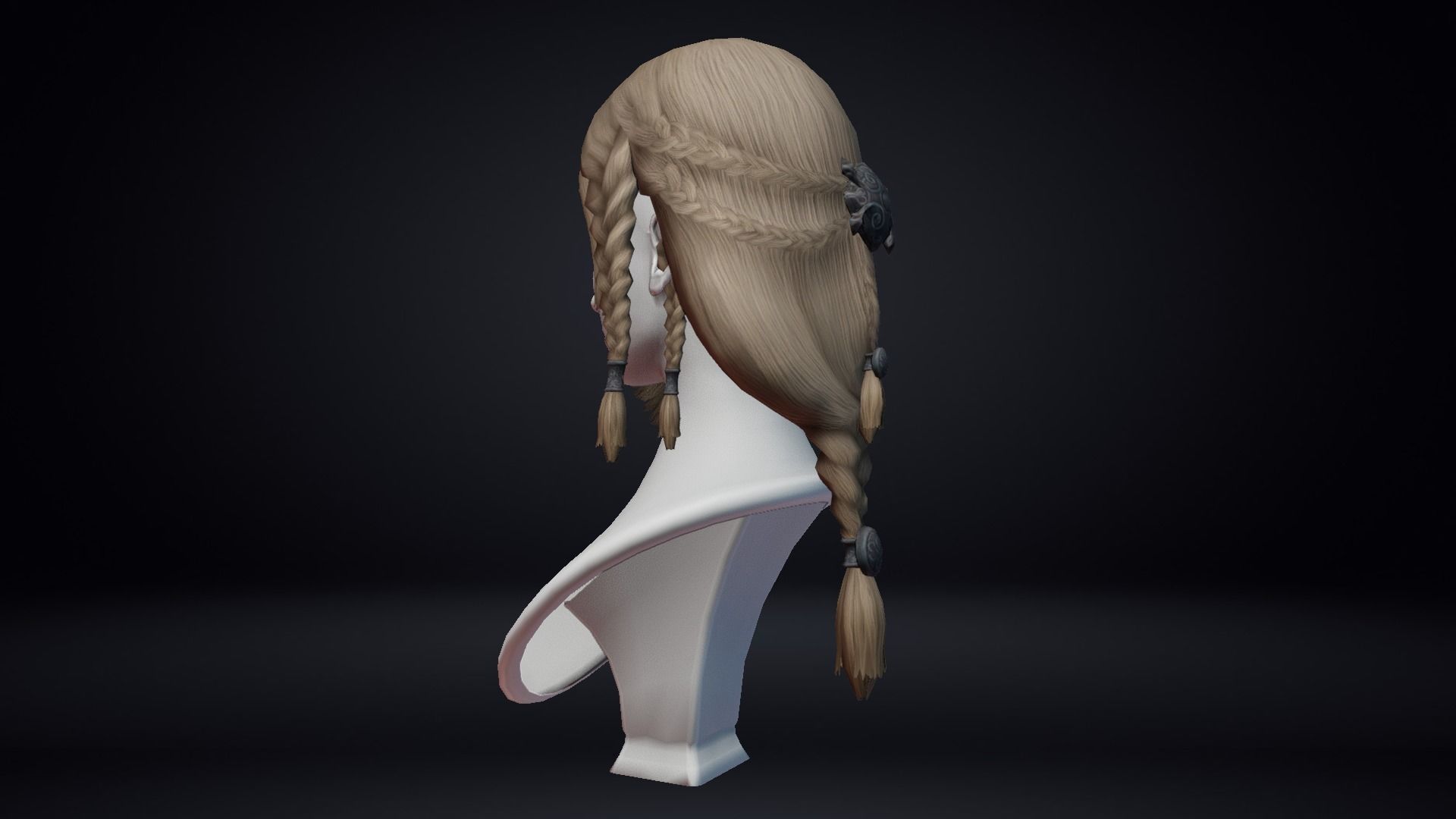Female Hair Low-poly 3D model_7