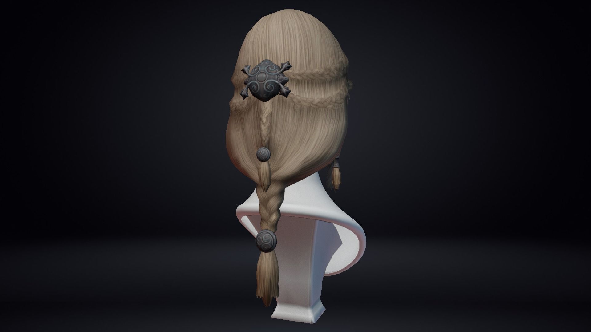 Female Hair Low-poly 3D model_3