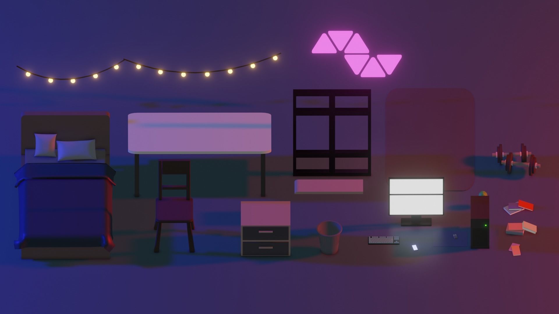 Assets for isometric rooms Low-poly 3D model_1